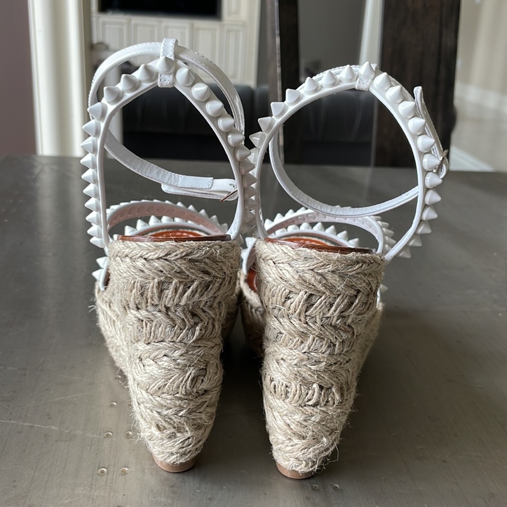 Christian Louboutin mafaldina Zeppa wedge espadrille sandal white spike sz 39 - Picture 6 of 11